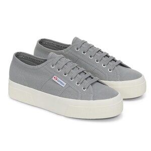 SUPERGA 2740 Unisex Platform Sneakers 37 US 5 Men 6.5 Women's Grey Silver Canvas